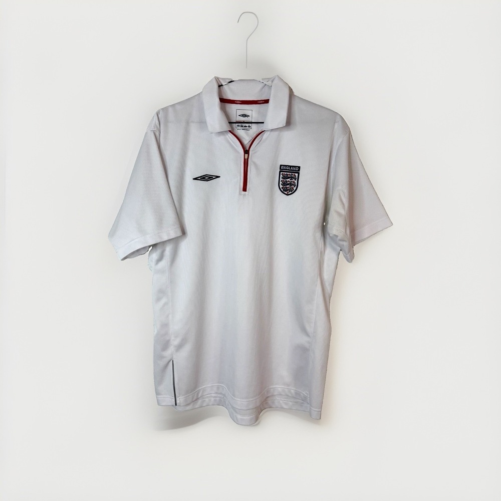 Umbro England Soccer Jersey 1/4 Zip Polo Shirt White/Red/Blue Size L Licensed